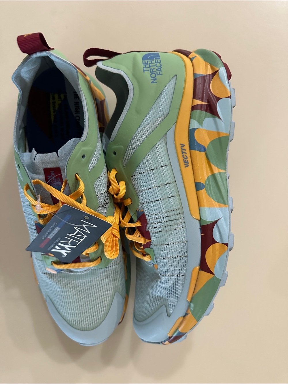 The North Face VECTIV Trail Sneakers - Light Blue & Green with Yellow Accents